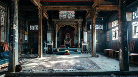 Interior of a Buddhist temple in the city of Chengdu, Chinaの素材