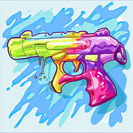 Colorful watercolor gun on a blue background. Vector illustration.のイラスト素材