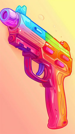 Illustration of a colorful gun on a yellow background with copy space