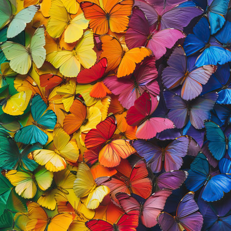 Colorful background made up of many butterflies in different colors. Abstract backgroundのイラスト素材