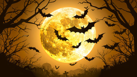Halloween background with bats and full moon. Halloween background with bats and full moonのイラスト素材