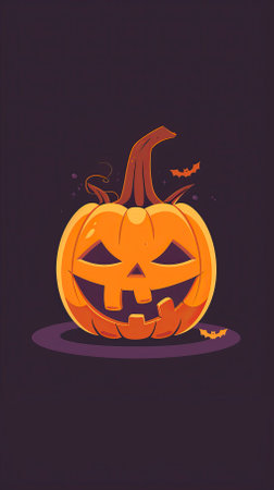 Illustration of a Halloween pumpkin with scary face. Vector illustration.