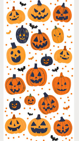 Halloween seamless pattern with pumpkins and bats. Vector illustration.