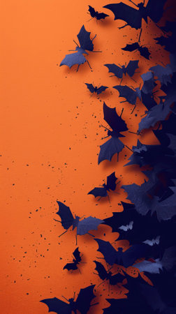 Halloween background with pumpkins and bats on orange background with copy spaceのイラスト素材