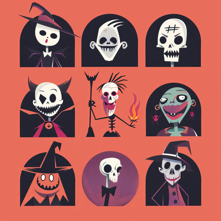 Set of halloween icons. Vector illustration in flat style.のイラスト素材