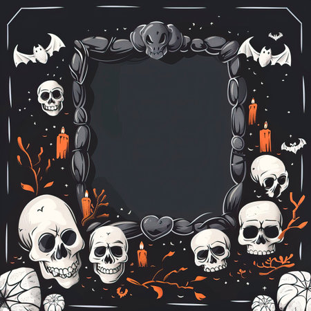 Halloween frame with skull, bats and candles. Vector illustration.のイラスト素材