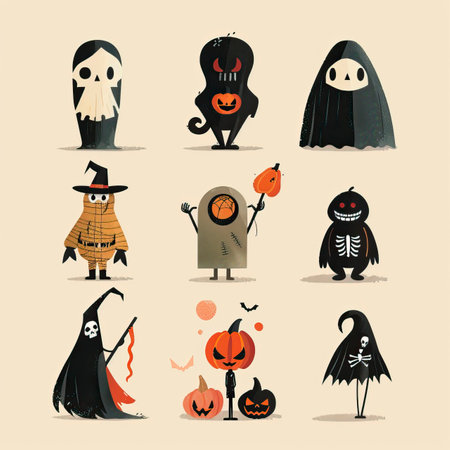 Set of cute halloween characters. Vector illustration in cartoon style.のイラスト素材