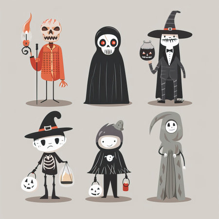 Set of Halloween characters. Vector illustration in cartoon style. Isolated on grey background.のイラスト素材