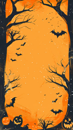 Halloween background with bats, pumpkins and trees. Vector illustration.のイラスト素材