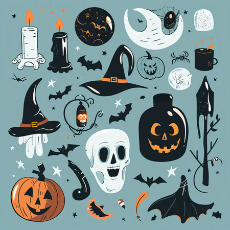 Halloween set of icons and elements. Vector illustration in cartoon style.のイラスト素材