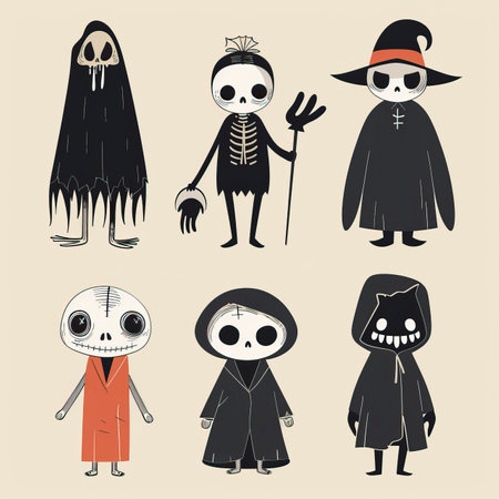 Set of cute halloween characters. Hand drawn vector illustration.のイラスト素材