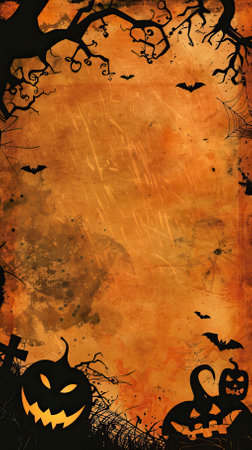Halloween background with bats, spiders and pumpkins on grunge paperのイラスト素材