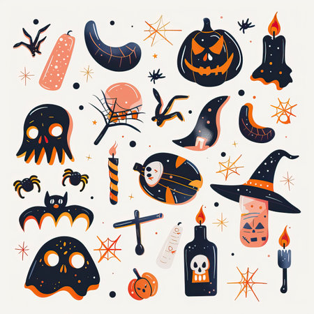 Halloween elements. Vector illustration. Set of hand drawn doodle icons.のイラスト素材