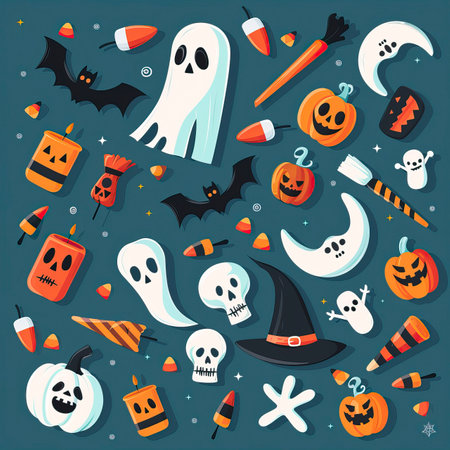 Halloween background. Vector illustration in flat style. Design elements for Halloween.のイラスト素材