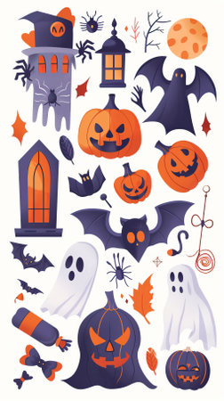 Halloween vector elements set. Cartoon illustration of halloween elements for your designのイラスト素材