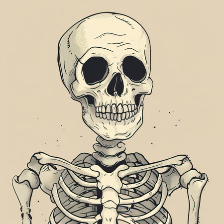 Human skeleton. Vector illustration of a human skeleton with bones on a beige background.