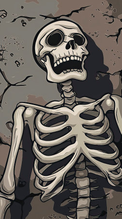 Vector illustration of skeleton on the grunge background. Halloween theme.