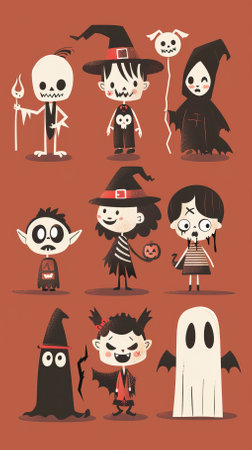 Halloween kids. Vector illustration of cute kids in Halloween costumes.のイラスト素材