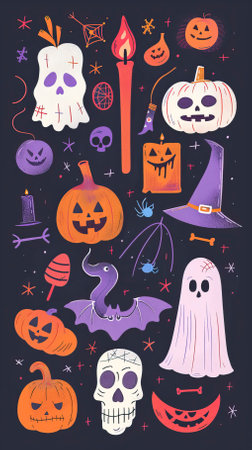 Halloween doodle set. Hand drawn vector illustration in sketch styleのイラスト素材