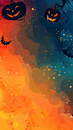 Halloween background with pumpkins and bats. Vector Illustration.のイラスト素材