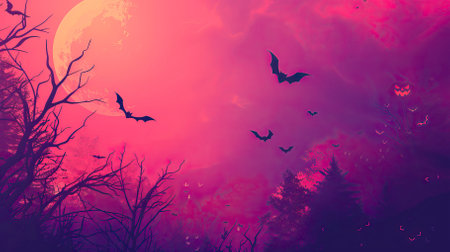 Halloween background with bats flying in the sky. Vector illustration.のイラスト素材