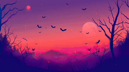 Halloween background with bats flying in the sky. Vector illustration.のイラスト素材