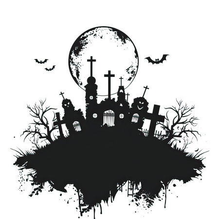 Halloween background with cemetery and full moon. Vector illustration for your designのイラスト素材