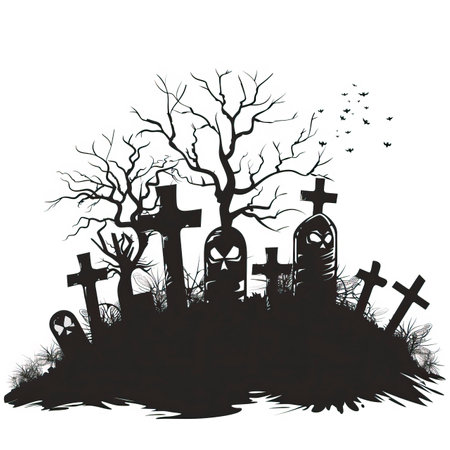 Halloween background with cemetery and trees. Vector illustration for your designのイラスト素材