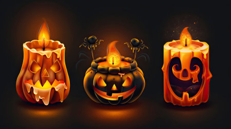 Halloween pumpkins and candles. Vector illustration for your design.のイラスト素材