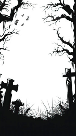 Halloween background with cemetery and tombstones, illustration in vector format