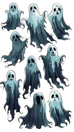 Set of spooky ghosts isolated on white background. Vector illustration.のイラスト素材