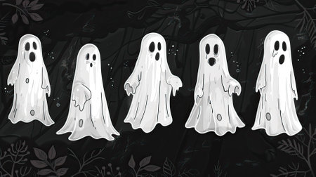 Halloween ghosts on a black background. 3D illustration. Vector.