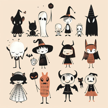 Set of cute halloween characters. Hand drawn vector illustration.のイラスト素材