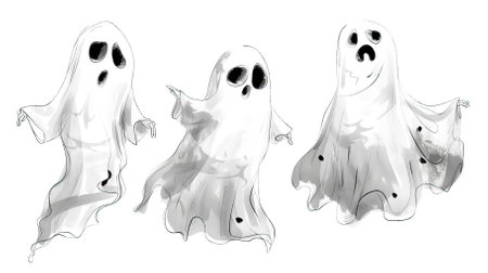 ghosts isolated on white background. halloween vector illustration.のイラスト素材