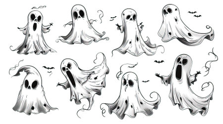 Set of ghosts for Halloween. Vector illustration isolated on white background.のイラスト素材