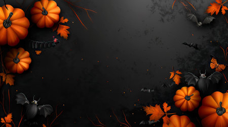 Halloween background with pumpkins, leaves and butterflies. Vector illustration.のイラスト素材