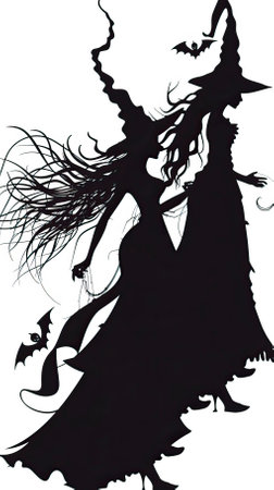 Silhouette of a beautiful witch.Vector illustration ready for vinyl cutting.のイラスト素材