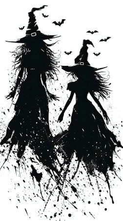 Silhouettes of witches with blood splashes. Vector illustration.のイラスト素材