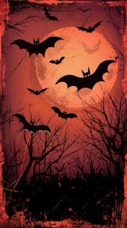 Halloween background with bats and full moon. Vector Illustration.のイラスト素材