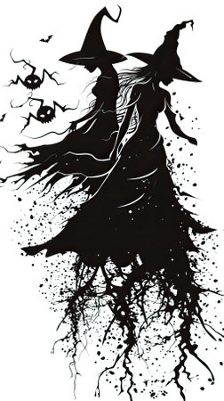 Silhouette of a witch on a white background. Vector illustration.のイラスト素材