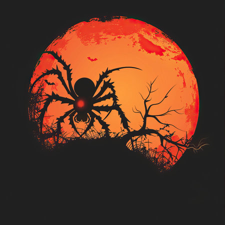 Halloween background. Spiders on the background of the moon.のイラスト素材