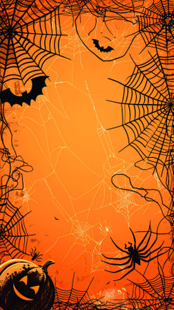 Halloween background with pumpkin, spiders and web. Vector illustration.のイラスト素材