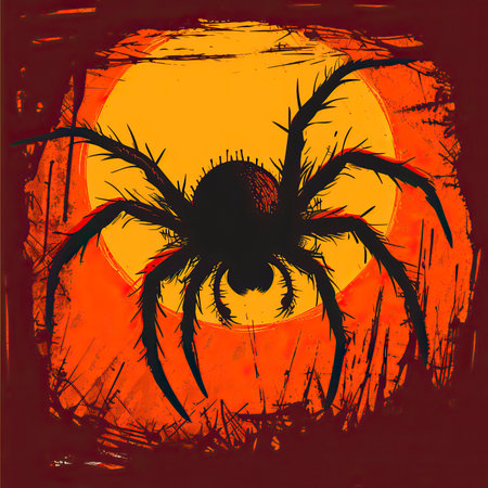Spider on the background of the sun. Illustration in grunge styleのイラスト素材
