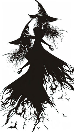 Silhouette of a witch on a white background. Vector illustration.のイラスト素材
