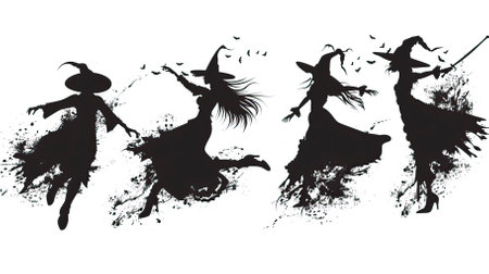 Silhouette of a witch on a white background. Halloween.のイラスト素材
