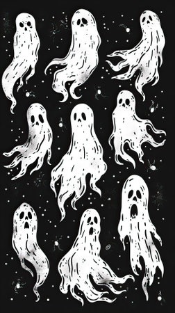 Vector set of hand drawn illustrations of ghosts. Halloween design elements.のイラスト素材