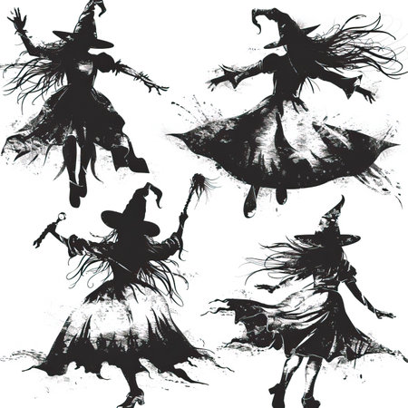 Silhouettes of witch on a white background. Vector illustration.のイラスト素材