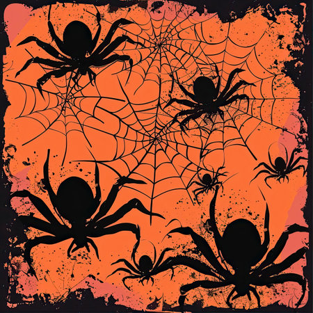 Halloween background with spiders and web. Vector illustration. Eps 10.のイラスト素材