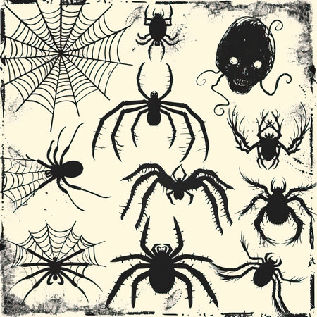 Halloween vector set of spiders, spiders and cobwebs.のイラスト素材