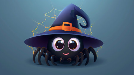 Halloween spider vector illustration. Cute cartoon spider in witch hat.のイラスト素材